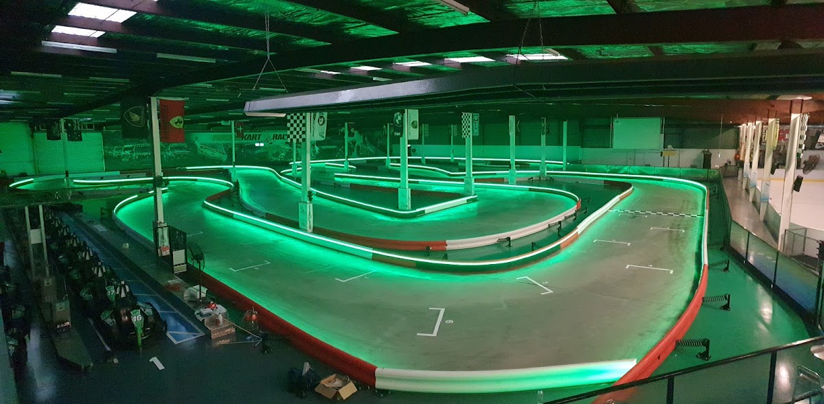 Electric go-karts on the indoor track at Power Kart Raceway in Canberra